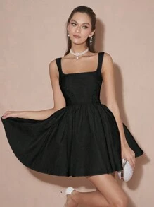 Enchnt 春冬浪漫女士黑色提花高腰可爱公主迷你连衣裙，甜美优雅的装扮，适合情人节、圣诞派对、新年、生日、节日、甜蜜约会之夜和鸡尾酒会，连衣裙 - 黑色 - 查看 3