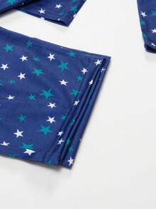 青少年女孩五角星印花圆领长袖上衣和裤子休闲睡衣套装 - 寶藍色 - 查看 5