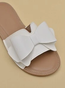 1 par de pantuflas de moda cómodas y adorables con moño para niñas, apropiadas para el verano - Beis - Ver 4