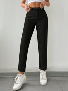 EURMUSE Quần Jeans Ống Thẳng Thường Ngày Có Túi Cho Nữ - màu đen - Xem 3