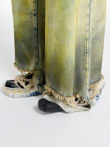 NEON BLANC 男士长款街头风格渐变编织牛仔裤，宽长款超大拼色洗水牛仔裤，适合丈夫、男朋友的礼物 - 薄荷綠 - 查看 4