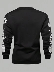 Manfinity Homme Áo nỉ chui đầu dài tay in chữ và ngôi sao mùa thu cho nam - màu đen - Xem 2