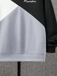 SHEIN Sudadera holgada, cómoda y versátil con estampado gráfico y parches de colores contrastantes para adolescentes - Gris - Ver 5