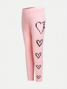 3 件套年轻女孩和年轻女孩心形印花紧身裤，适合日常休闲穿着 - 彩色 - 查看 12