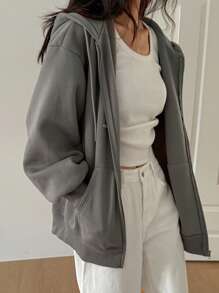 DAZY 女士针织连帽衫外套，字母印花，女士外套 - 灰色 - 查看 4