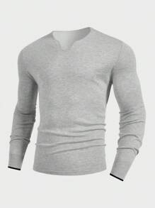 Manfinity Homme Men's Plain Color Long Sleeve Knit Sweater, Casual Fall/Winter - Light Grey - View 1