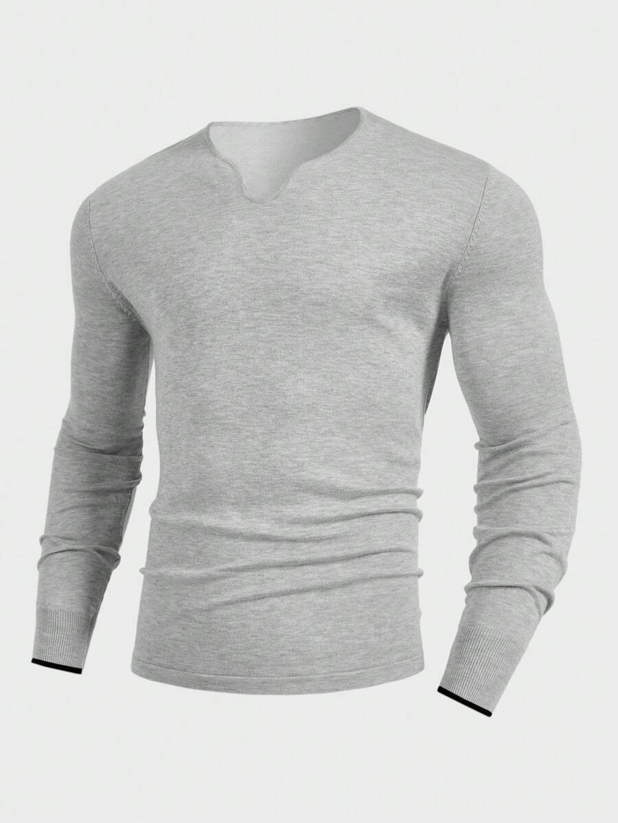 Manfinity Homme Men's Plain Color Long Sleeve Knit Sweater, Casual Fall/Winter - Light Grey - View 1