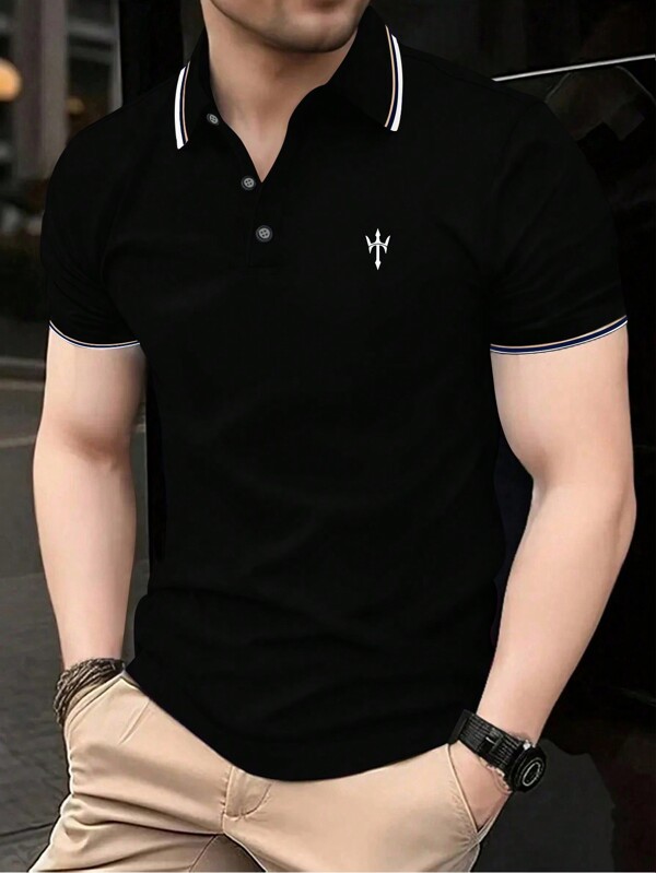 Manfinity Dauomo قميص بولو قصير الأكمام مطبوع للرجال الأعمال الكاجوال