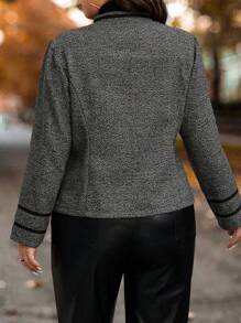 SHEIN Clasi 大码前扣长袖休闲夹克，简约日常穿着 - 深灰色 - 查看 2