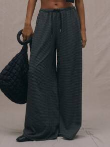 MUSERA Gestreifte Weite Hose Lässig Elegant Sommer - Schwarz und Weiss - Übersicht 1