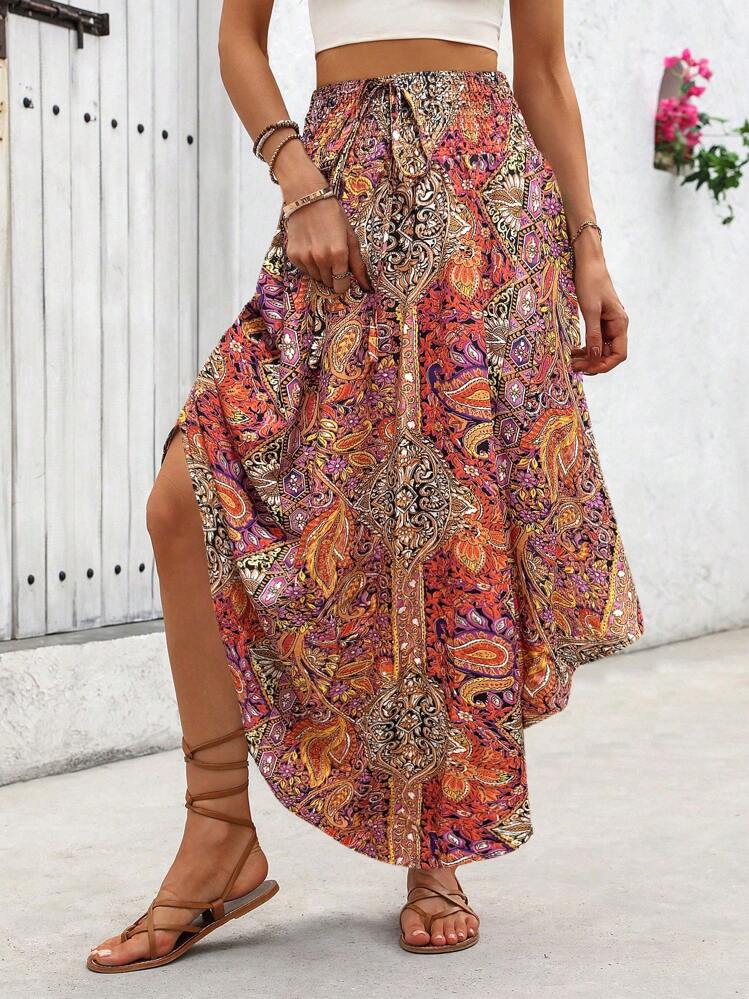 Breezaya All-Over Print Asymmetric Hem Skirt For New Year Clothes