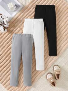 SHEIN Young Girl 3pcs Solid Ribbed Knit Leggings - Multicolor - View 2