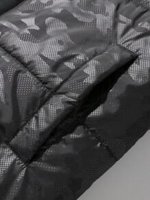 Manfinity Homme Men's Striped Print Zipper Padded Coat, Winter - Black - View 6