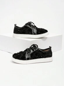 儿童黑色系带休闲平底运动鞋