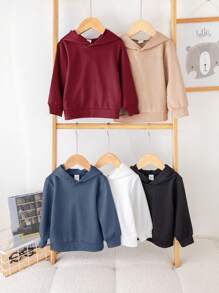 SHEIN Leap Crew 5件/包 男女宝宝可爱休闲纯色套头卫衣，百搭易穿，适合秋冬季节，幼儿园、户外、运动、日常穿着 - 彩色 - 查看 2