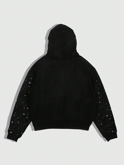 Street Life Sudadera con capucha informal para hombres con cordón y estampado de retrato y letras, otoño