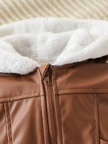 SHEIN 2 件装男婴长袖加厚夹克套装，搭配休闲长款牛仔装