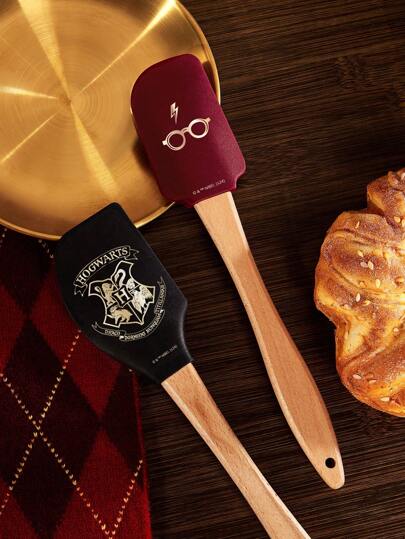 HARRY POTTER X SHEIN Silicone Spatula 2 Pieces Set With Wooden Handle Pattern,Back To School