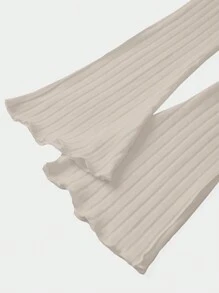 SHEIN MOD 大码女式蓬松 T 恤，撞色缝线和喇叭袖，适合秋冬季 - 卡其色 - 查看 3