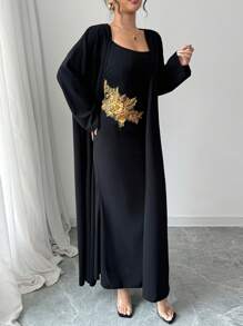 Modelyn Đầm đuôi cá bó sát in họa tiết lá vàng thanh lịch dành cho nữ 2 món - màu đen - Xem 6