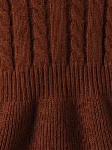SHEIN Vintaside Kids Vestido de punto de cuello alto de punto cable sólido informal para niña, otoño/invierno - Marrón Chocolate - Ver 5
