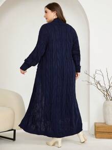 Modelyn Plus Size Solid Color Long Sleeve Cardigan & Sleeveless Dress Set, Minimalist Style, For Winter - Navy Blue - View 2