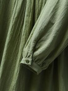 Rusticease Rochie de damă, de culoare solidă, cu gât rotund, cu mânecă lungă, cu volană simplă, de lungime mijlocie, de toamnă