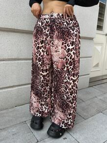 Flirla Pantalon ample à jambe large imprimé léopard pour grande taille - Multicolore - Voir 6