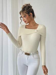 Calvaya Women Solid Color Long Sleeve Simple Knitted Sweater, Casual For Everyday Wear