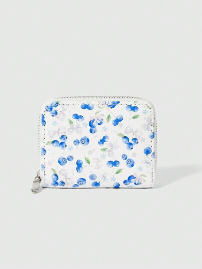 Kawaii Blueberry All-Over Print Short Wallet, Multi-Functional Card Slots