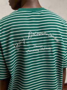 AKNOTIC Business Casual Men's Loose Knit Striped Round Neck Short Sleeve T-Shirt - Green - View 1