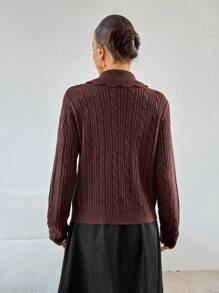 SHEIN Essnce Pull en velours chocolat pour femmes, cardigan automne/hiver avec nœud velours, pull-over femme d'automne avec nœud devant contrastant, pulls d'automne pour femme, pulls de Thanksgiving/Noël - Marron - Voir 2