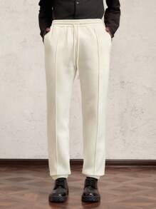 AKNOTIC Business Casual Men Slim Fit Full Length Drawstring Waist Fleece Sweatpants, For Autumn/Winter - White - View 7