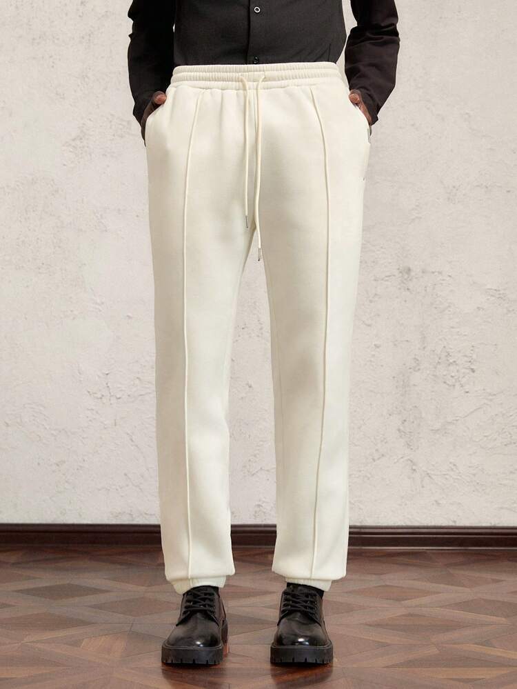 Men Slim Fit Full Length Drawstring Waist Fleece Sweatpants, For Autumn/Winter