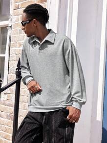 Manfinity Dauomo 男士休闲 Polo 领衬衫，度假休闲街头风格 - 灰色 - 查看 6