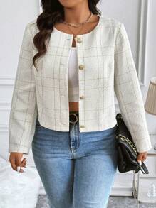 Vionelle 大码春秋休闲格子短款夹克，适合冬季