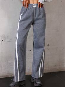Hanevo 女士休闲侧条纹印花贴片松紧腰裤