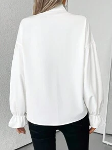 SHEIN Clasi Women Plain Woven Lantern Sleeve Casual Shirt, Regular Fit, Autumn/Winter Fall Cloth For Women - White - View 6