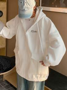 DAZY Women's Hooded Raglan Sleeve Letter Print Jacket - White - View 6