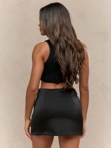 MISSGUIDED 迷你缎面半身裙 高腰A字短裙 修身晚宴派对商务休闲办公装 现代时尚职业装