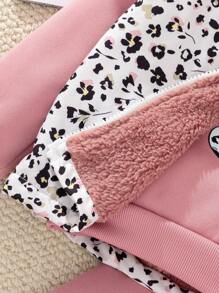 SHEIN 3pcs Young Girl Set: Fleece Heart Pattern Sweatshirt, Bowknot Sweatpants, Ditsy Floral Hooded Zipper Vest