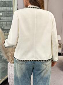 Flirla 大码优雅简约拼色修边夹克，秋季 - 杏色 - 查看 2