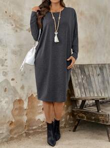 Plus Size Fitted Crew Neck Knit Dress For Women Fall Cloth For Women