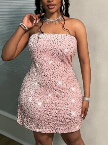 Slaydiva Robe mini élégante et pailletée avec encolure en cœur style A-line, coupe cintrée, convenant pour les fêtes, automne/hiver, grande taille