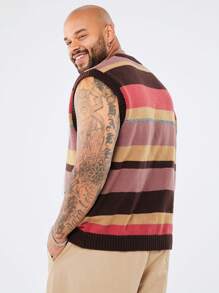 Manfinity NXTstreet Plus Size Men's Casual Striped Contrast V-Neck Loose Knit Sweater Vest