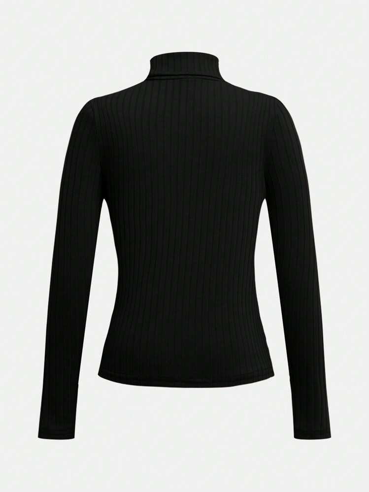 SHEIN Leap Crew Tween Girls 4pcs/Set Ribbed Knitted High Neck Long Sleeve Fitted Casual T-Shirt, Suitable For Autumn & Winter - Multicolor - View 4