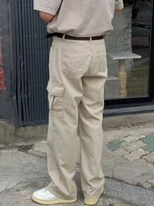 DAZY Quần dài ống rộng dáng rộng màu trơn đơn sắc cho nam Quần chạy bộ nam - Màu be - Xem 2