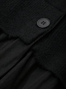 FRIFUL Women's Casual Solid Color Drop Shoulder Lantern Sleeve Cardigan, Autumn/Winter,Long Sleeve Tops - Black - View 5