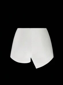 SHEIN Swim 女士纯色扭结比基尼泳裤，夏季海滩泳装 - 白色 - 查看 5