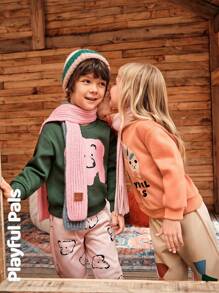 SHEIN 小男孩羊毛保暖圆领长袖图案运动衫和宽松图案运动裤 2 件套秋冬装 - 彩色 - 查看 6